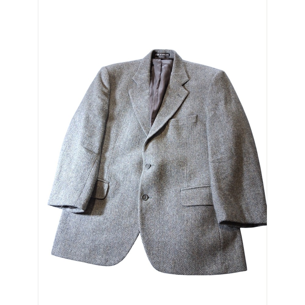 Kylemore Abbey Men 42R Donegal Tweed Blazer Grey Herringbone Wool Jacket Ireland
